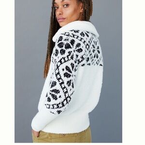 Pilcro Maia Cropped Quarter-Zip Pullover in Ivory NWT Size XS